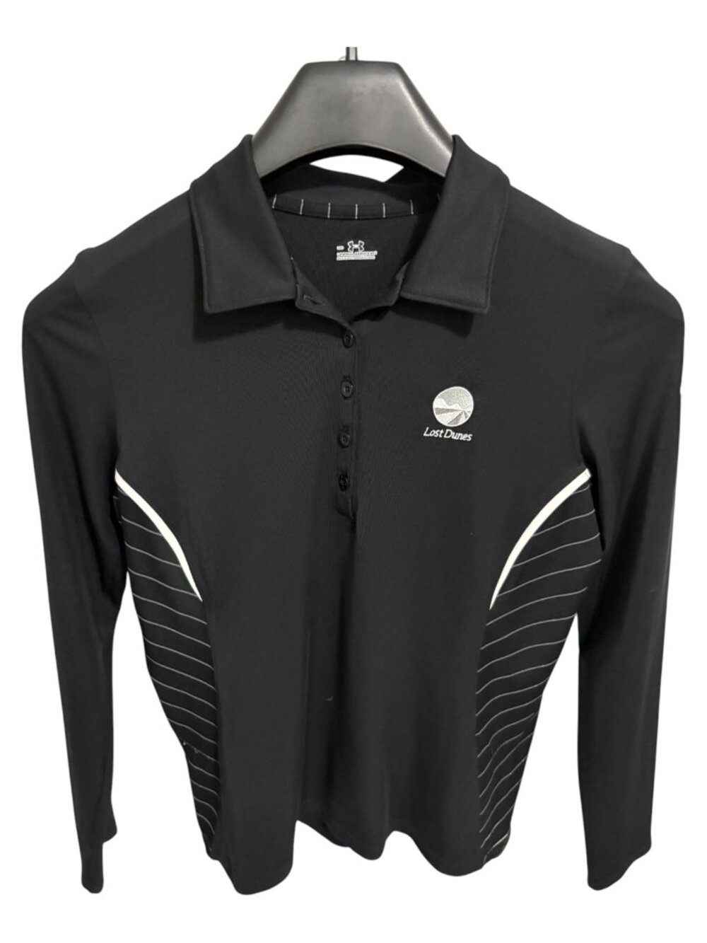 Under Armour Womens 1/2 Button Golf Shirt Size Medium Black Lost Dunes Logo